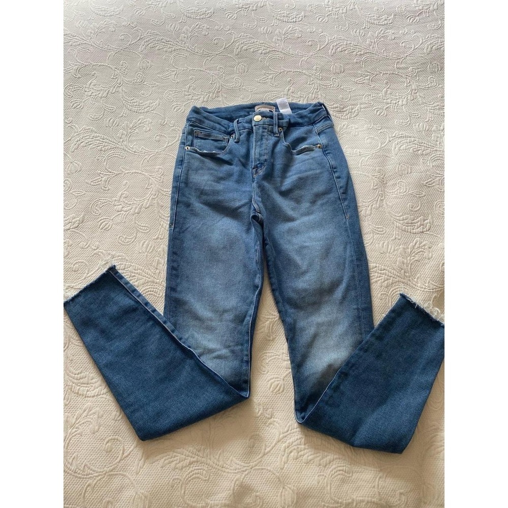 Good American 6 28 Women's blue skinny jeans with frayed hem s64